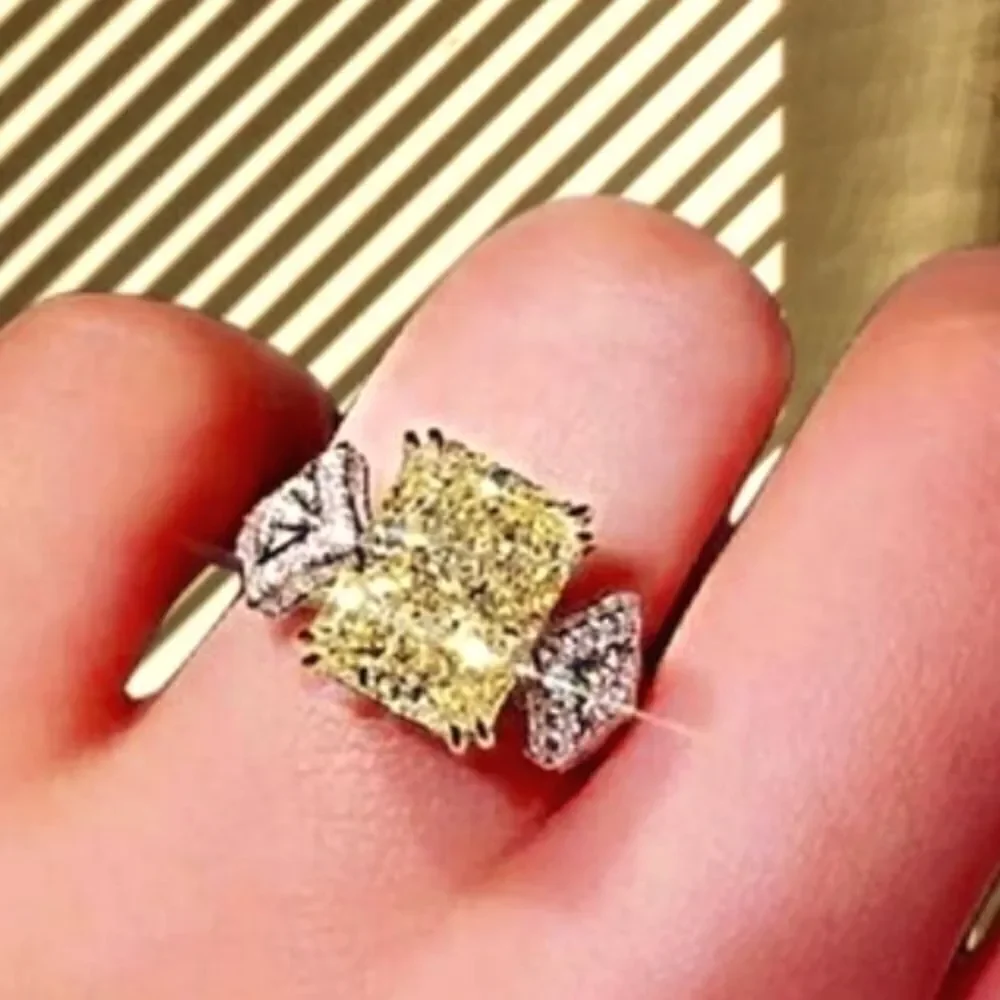 Yellow Sapphire Cocktail Ring with Clear White Diamonds on 925 Sterling Silver
